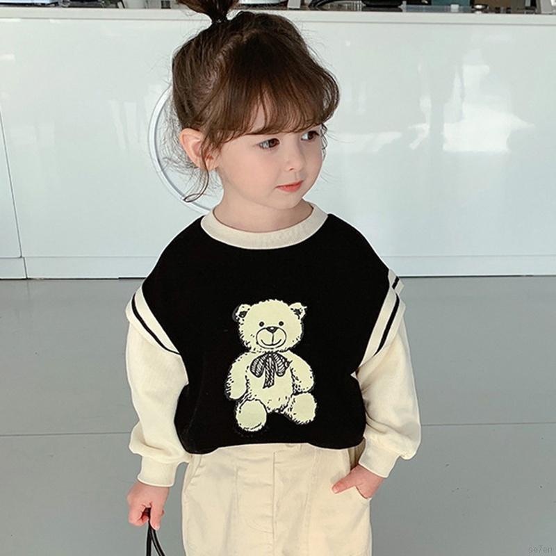 Áo sweater tay dài in hoạt hình Se7en kiểu Hàn Quốc dễ thương cho bé gái