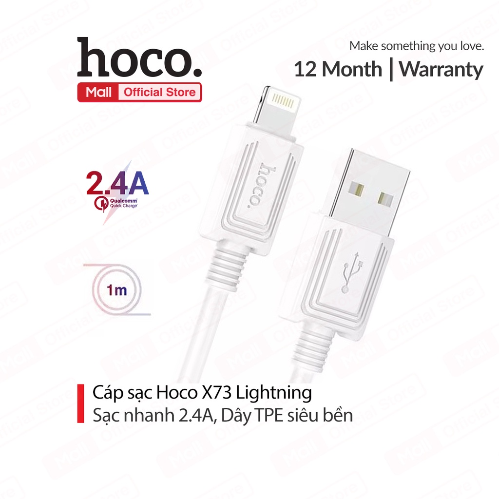 Cáp sạc 2.4A Hoco X73 USB dành cho ip6/7/8/9/13promax dây dẻo siêu bền dài 1M