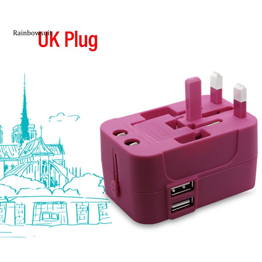 Phích chuyển đổi nguồn sạc 2 cổng USB AC US AU EU UK tiện dụng chất lượng cao