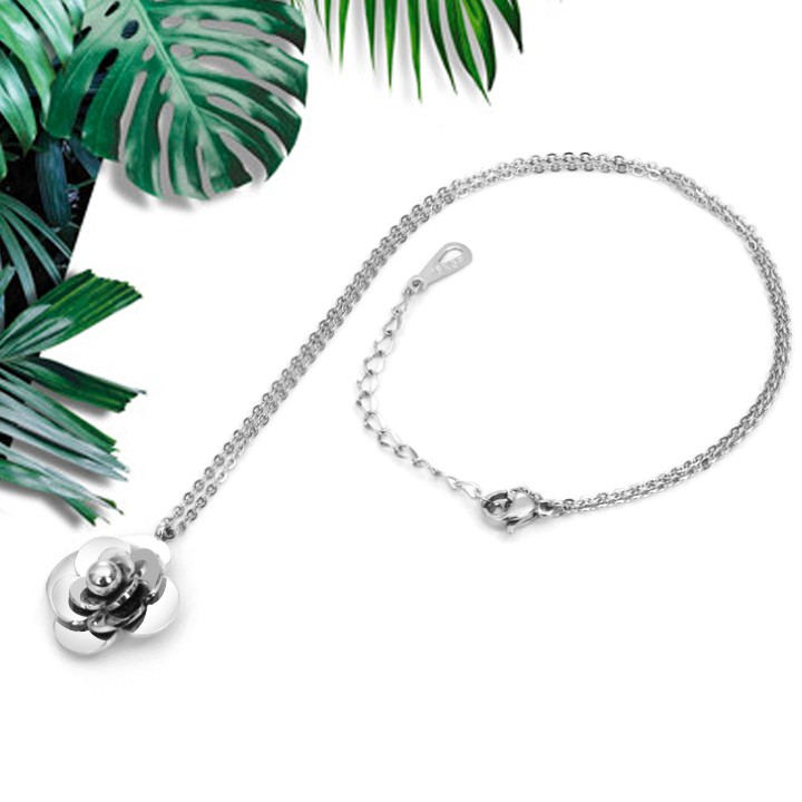 DÂY CHUYỀN TITAN, VÒNG CỔ HOA TRÀ THỜI TRANG TN028 siêu đẹp, bền màu, chuẩn thời trang