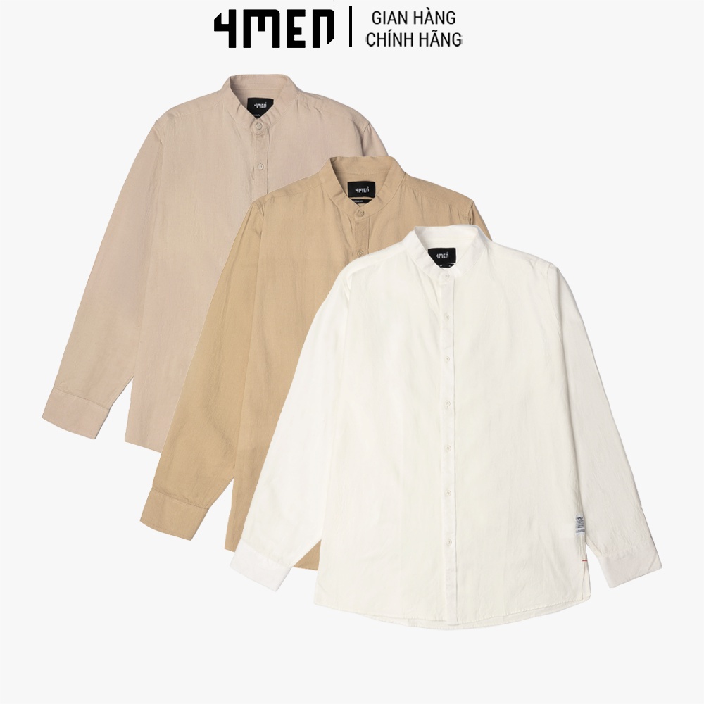 Áo Sơ Mi Nam Linen Regular Cổ trụ 4MEN ASM107 tay dài thanh lịch, xẻ tà, chất vải linen bền đẹp, thấm mồ hôi tốt