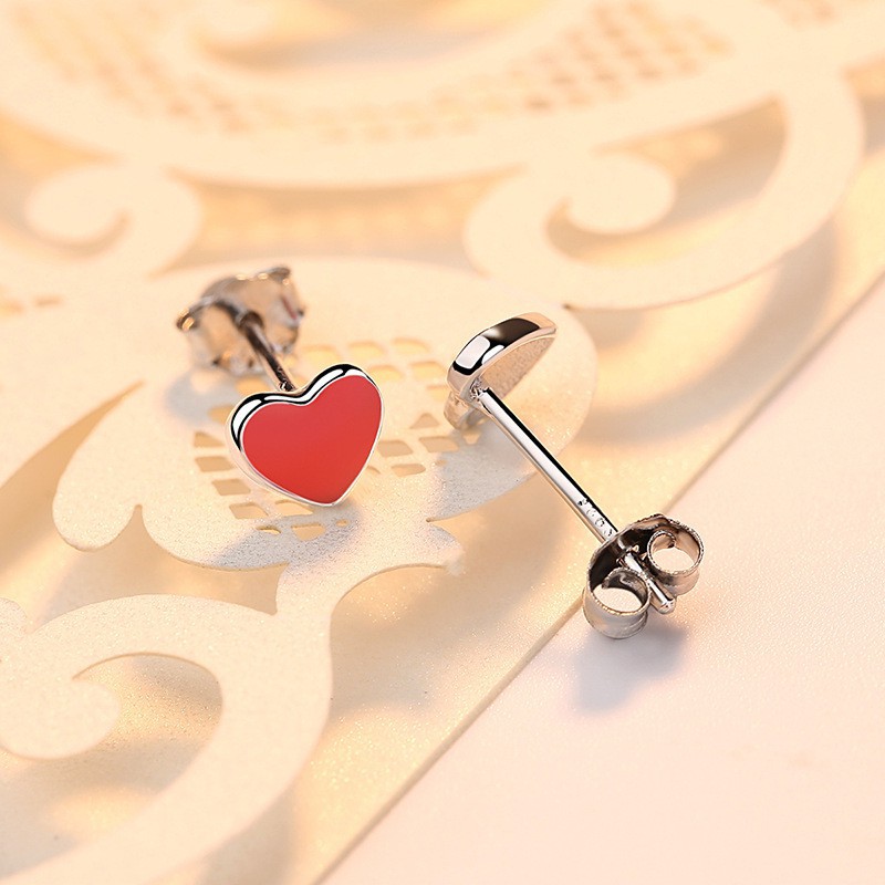 Hoa tai tim đỏ bạc 925