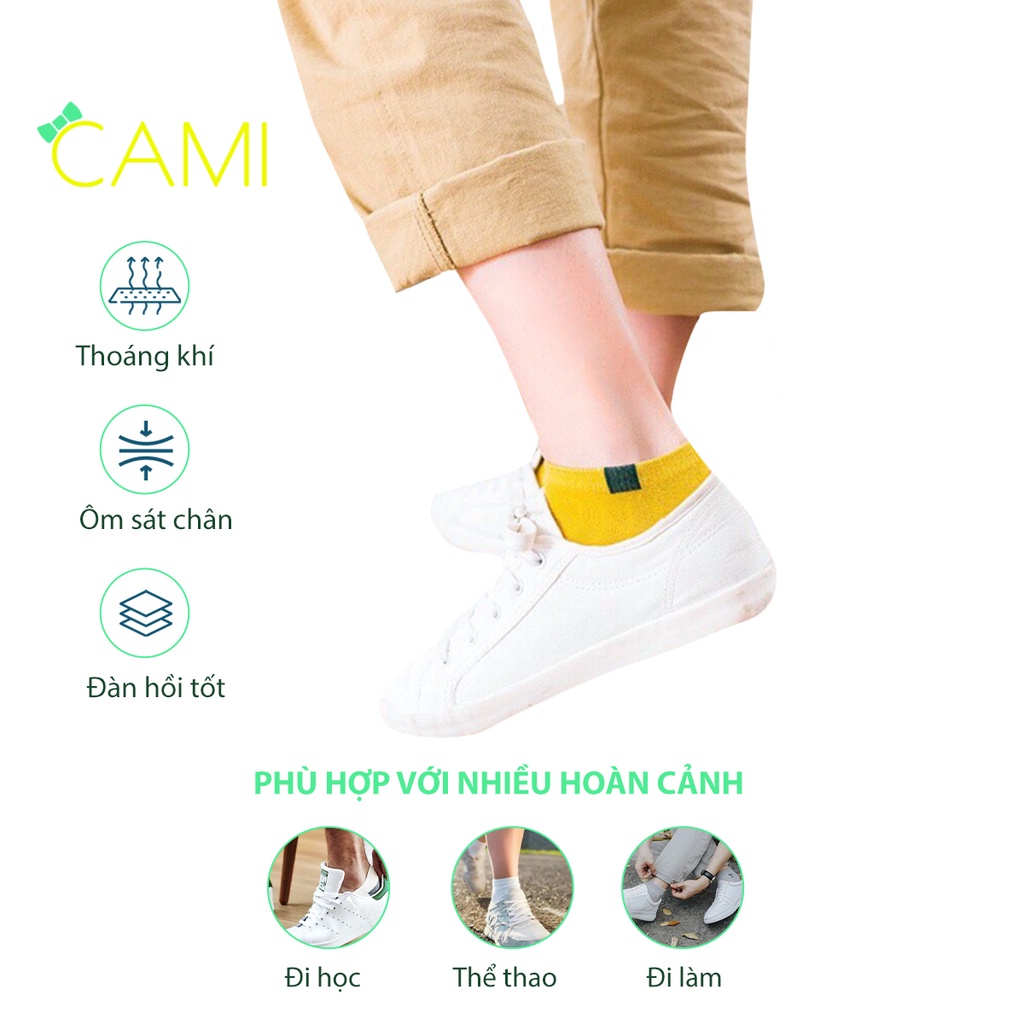 Vớ cổ ngắn dành cho nam và nữ, êm thoáng, hút ẩm mồ hôi tốt, màu trơn dễ đi kèm với các phụ kiện khác - Cami - CMPK220