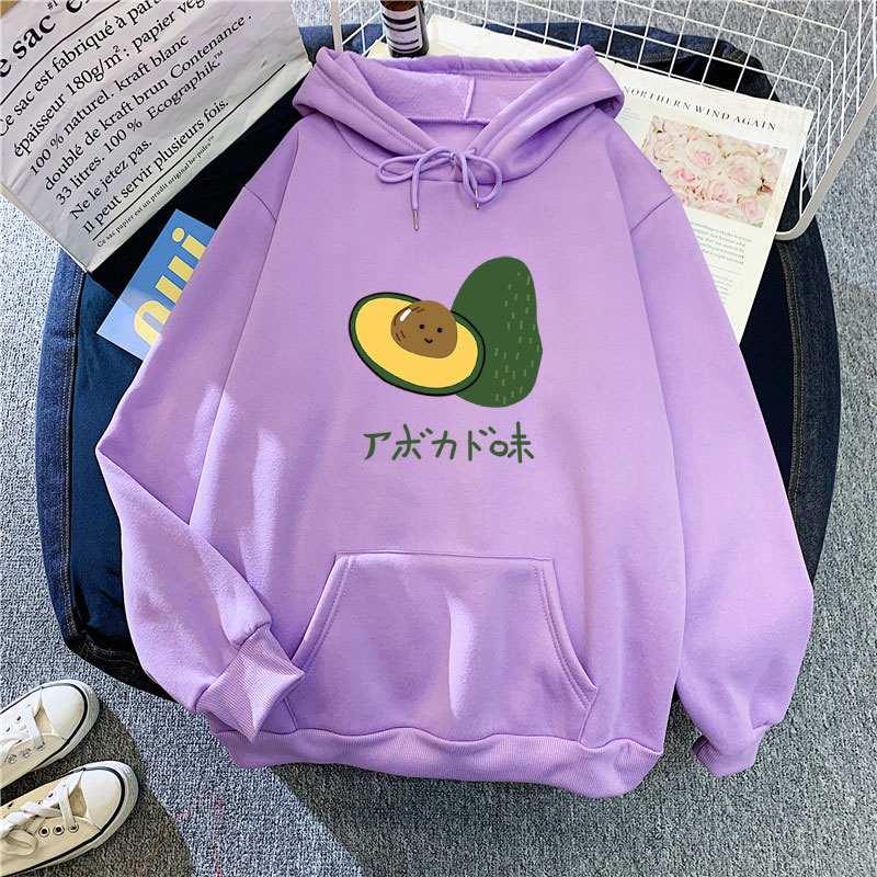 Áo Hoodie Lửng Dài Tay In Họa Tiết Trái Bơ Xinh Xắn Dành Cho Nữ