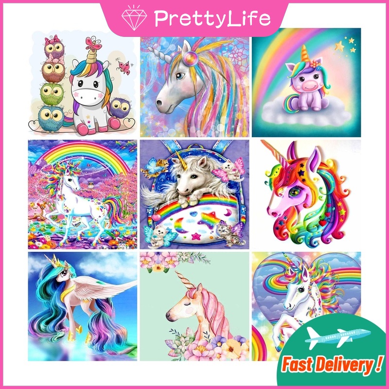 Bộ Tranh Đính Đá 5D Tự Làm 30x30cm / 40x40cm / 50x50cm Hình Kỳ Lân Đáng Yêu Trang Trí Nhà Cửa