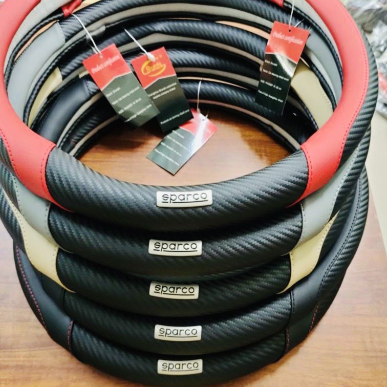 Bọc vô lăng bao tay lái ô tô xe hơi Sparco da vân carbon cho các dòng xe có đường kính vô lăng 38c