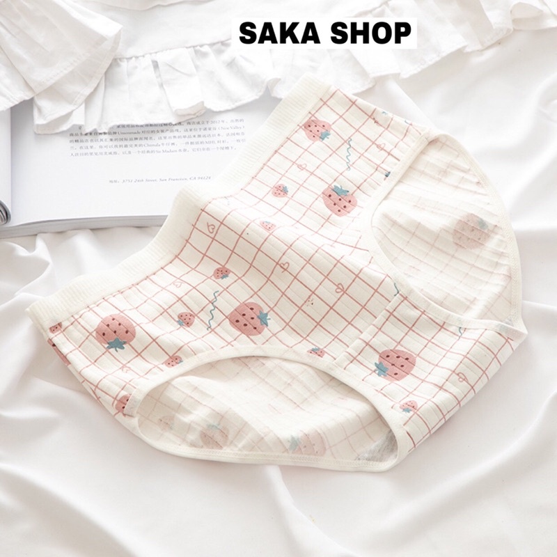 Quần lót nữ thun cotton trái dâu nhiều hoa văn