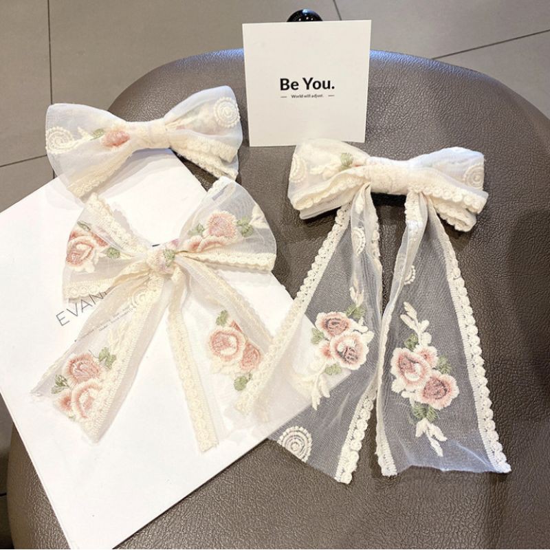 Dây cột tóc đính nơ tiểu thư Hàn Quốc thời trang xinh xắn - Chất liệu ren thuê hoa cao cấp, thu hút