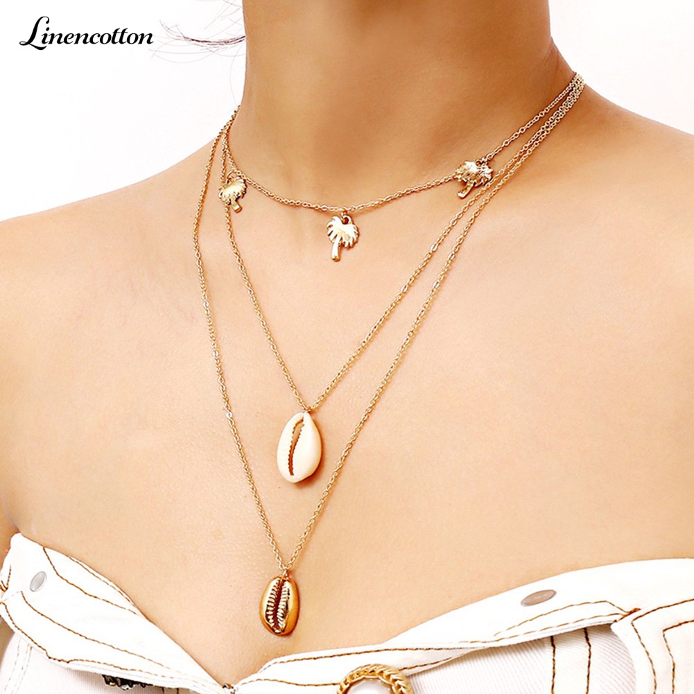 Multilayer Palm Tree Shell Clavicle Necklace