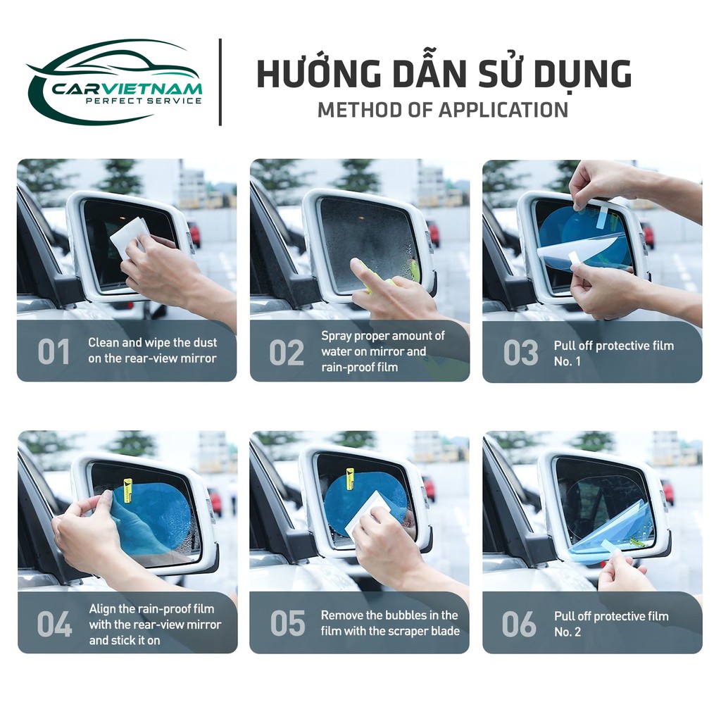 Bộ 2 Miếng Dán Chống Nước Mưa Gương Chiếu Hậu Hoặc Kính Lái Xe Ô Tô - Hàng Cao Cấp Loại I Chống Nước Tuyệt Đối