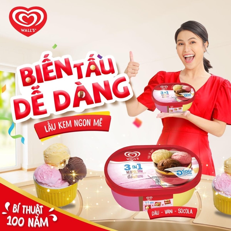 Kem Wall's 3 trong 1 Triple Fruits 470g - tặng bộ bài Lầy đơn từ 150k