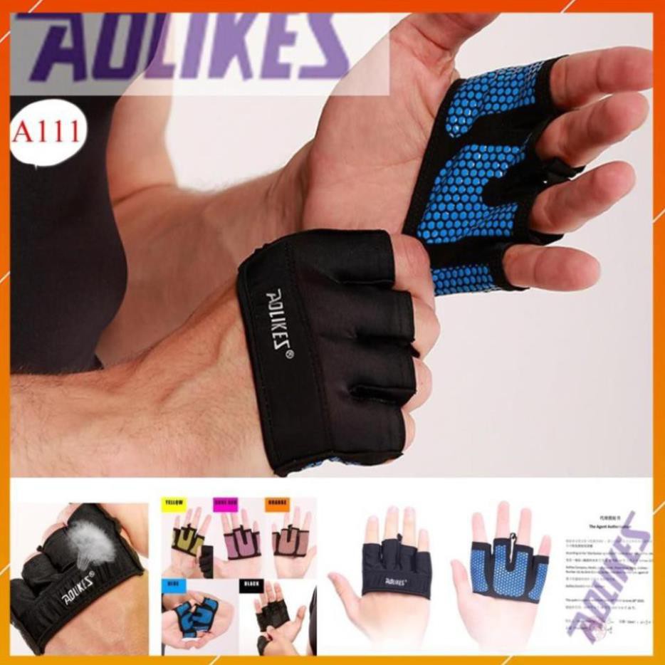 Găng tay Aolikes Al 111 1589 cụt hở ngón có silicone nữ bao tay 4 ngón gym đa năng thể thao nâng tạ bóng chuyền