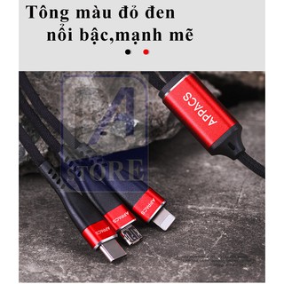 Cáp Sạc 3 Đầu Chính Hãng APPACS - Iphone Lightning, Micro USB, USB Type C