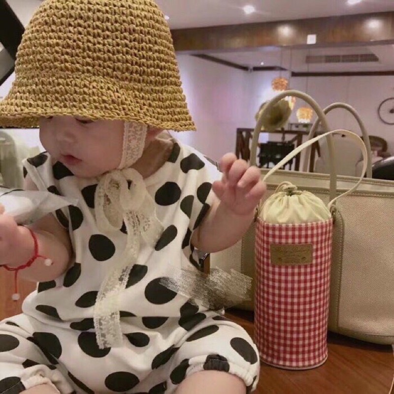 Mũ cói đáng yêu cho bé, mũ chống nắng rộng vành kèm dây thắt nơ thoáng khí thấm mồ hôi cho bé