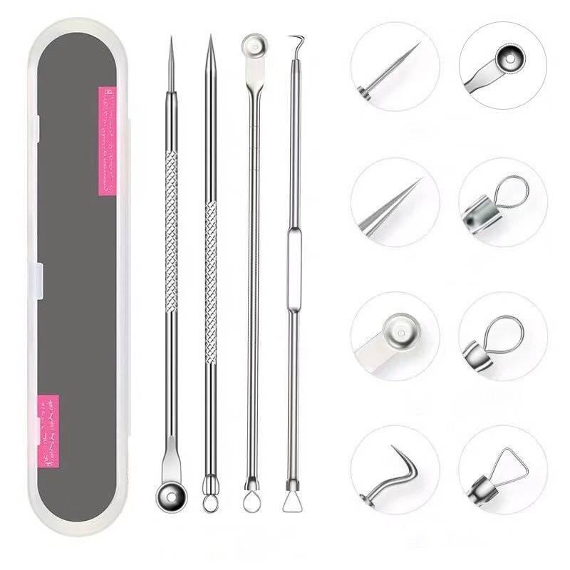 [Hàng mới về] Set 4 dụng cụ nặn mụn đầu đen bằng thép không gỉ an toàn tiện dụng