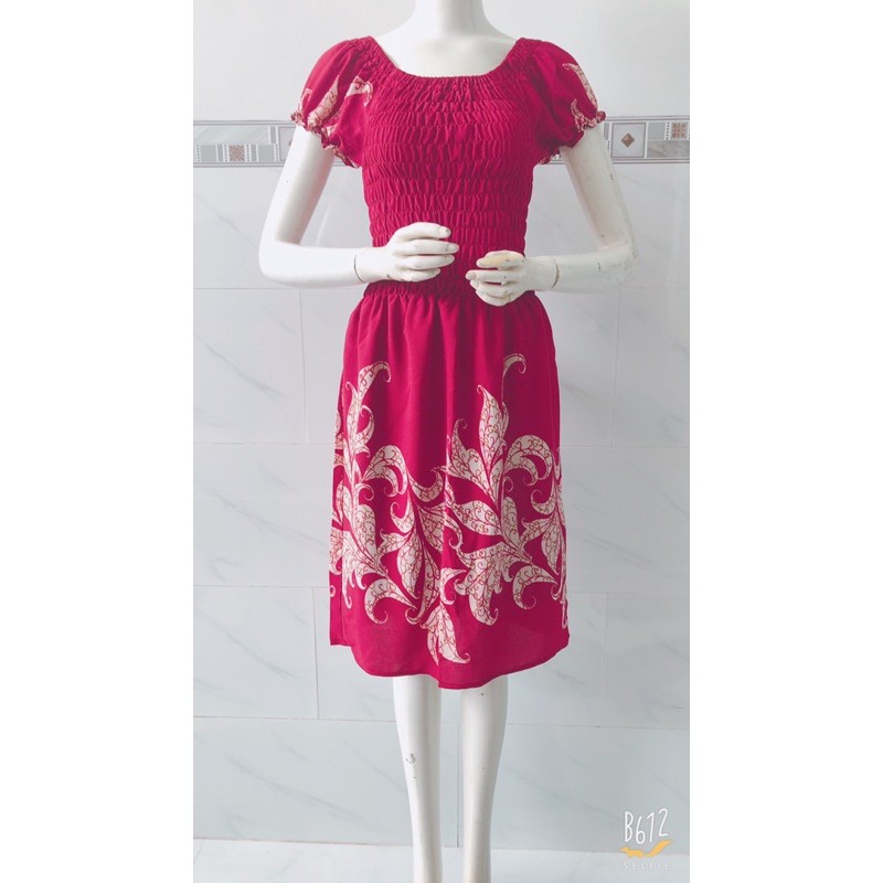 Đầm maxi chạy thun bẹt vai chất xốp thái xịn mịn