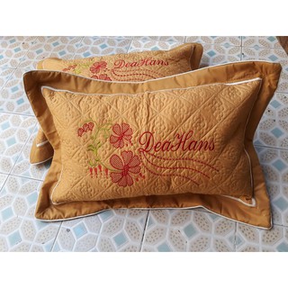 Bộ 2 áo gối trần bông thêu vi tính kích thước 50x70cm vàng đồng