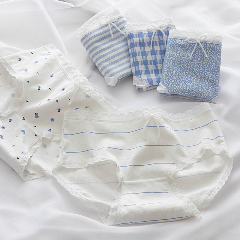 Quần lót cotton viền ren in họa tiết nhiều mẫu tùy chọn phong cách Hàn Quốc thời trang đáng yêu dành cho nữ