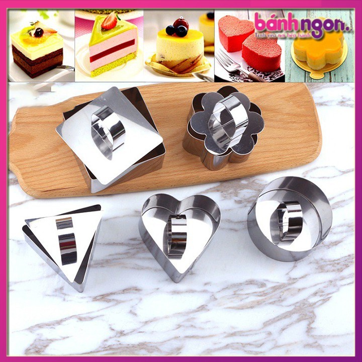 Khuôn Inox Không Đáy Tròn-Vuông-Trái-Tim-Tam Giác Loại Nhỏ Làm Bánh Tiramisu, Mousse, thạch, pudding,Charlotte Ring Mini