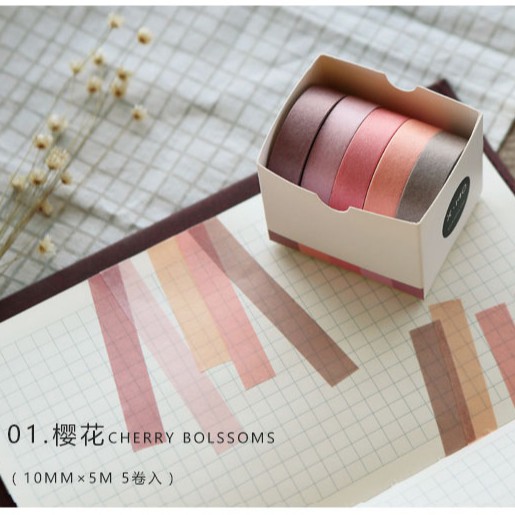 Set 5 cuộn washi tape băng keo trang trí planner, bujo sổ tay phong cách