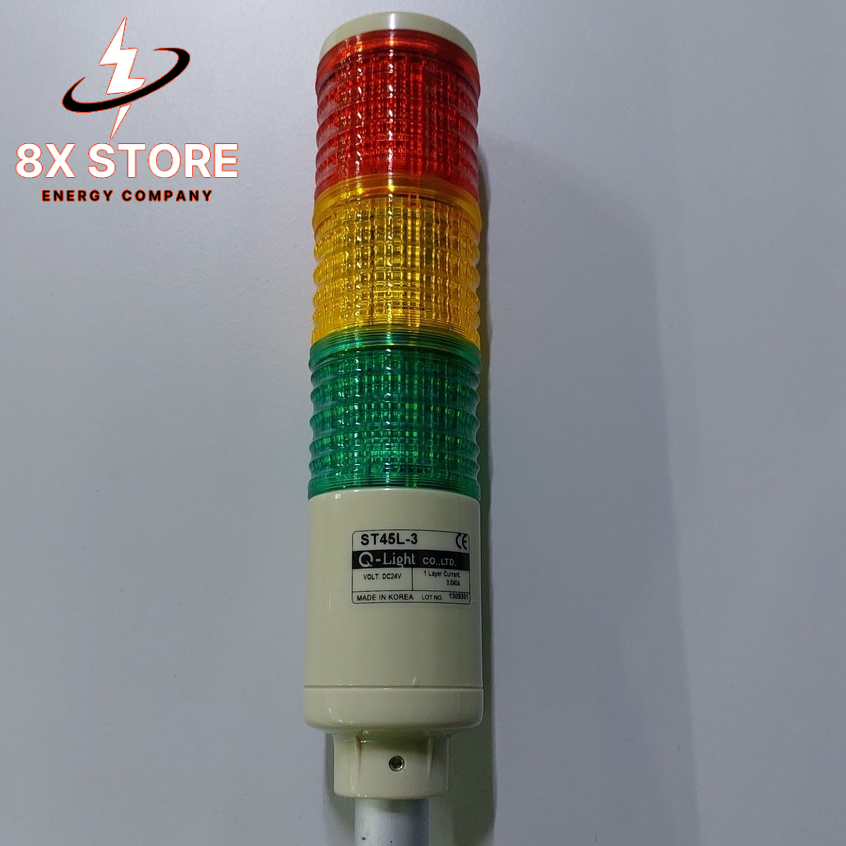 Đèn tầng Đèn tháp LED sáng tĩnh/chớp nháy Ø45mm Ø56mm QLight ST45L-BZ-3-24-RAG, 3 tầng có còi báo