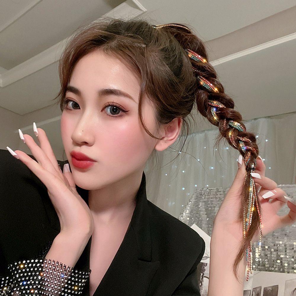 Dây Cột Tóc Đính Đá Nhiều Màu Sắc Thời Trang Xinh Xắn Cho Nữ Giá Đỡ