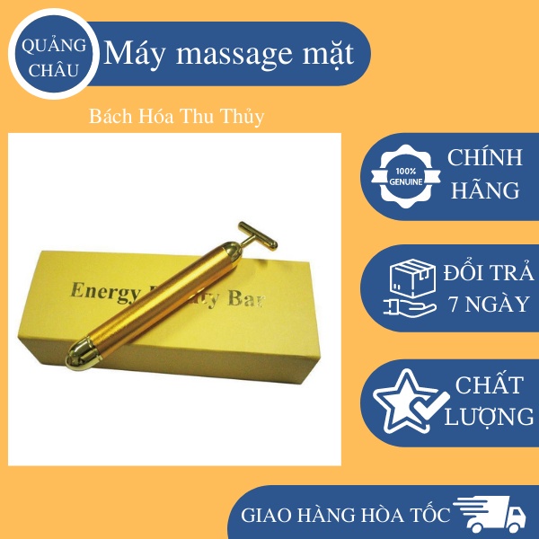 Máy massage mặt cầm tay 24K Beauty Bar màu vàng sang trọng, máy dùng pin, gậy massage mặt chữ T BHTT12