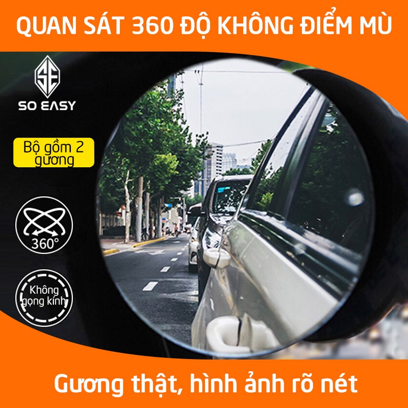 Bộ 2 gương cầu lồi dán kính chiếu hậu ô tô,xe hơi xoay 360 độ,gương xóa điểm mù chống chói xóa góc chết_GCH01