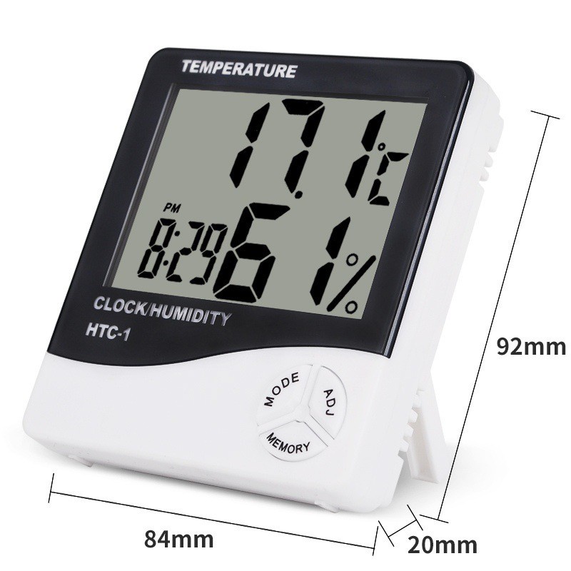 (KÈM PIN)Ẩm kế nhiệt kế điện tử kiêm đồng hồ báo thức và lịch đa năng HTC-1