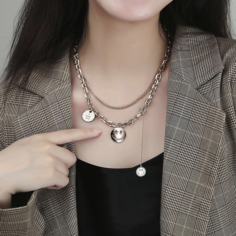 Vòng Cổ Thép Titan Nhiều Lớp Cho Nữ Phong Cách Hip Hop Thời Trang Han Quôc