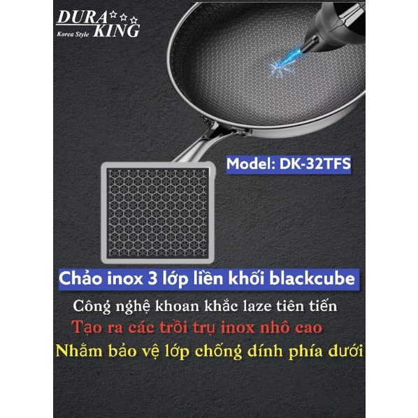 Chảo chống dính inox 3 lớp Black cube DURAKING mã DK-28TFN và DK30 . BẢO HÀNH 5 NĂM. SD TRÊN MỌI LOẠI BẾP