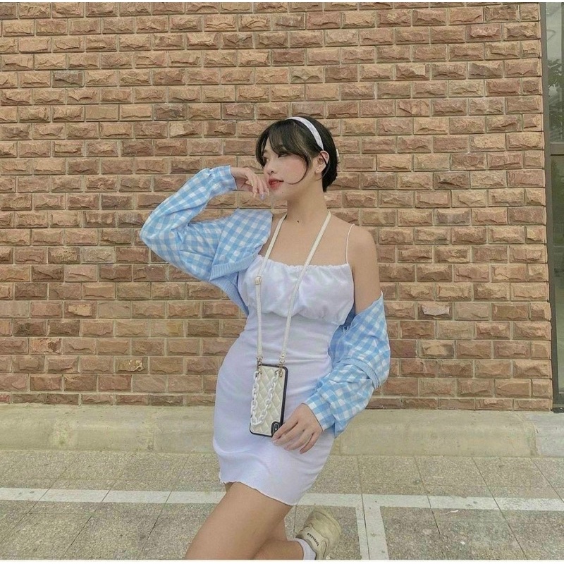 Đầm 2D kèm khoác tay dơi lên form tôn dáng cực xinh