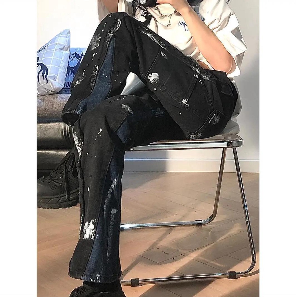 Quần Jean Lưng Cao Ống Rộng Cá Tính Dành Cho Nữ