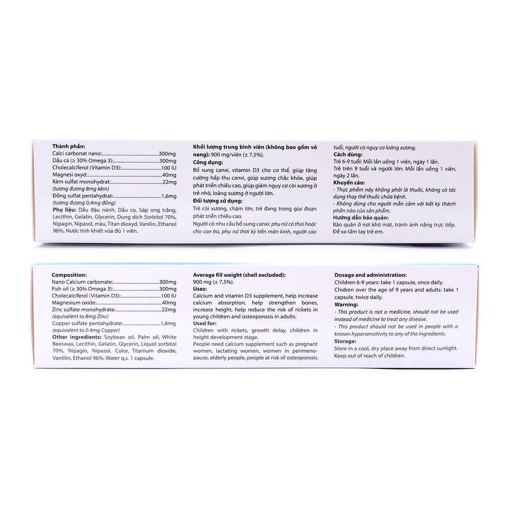 Calcium Nano bổ sung canxi, vitamin D3, omega 3 tăng chiều cao - 30 viên