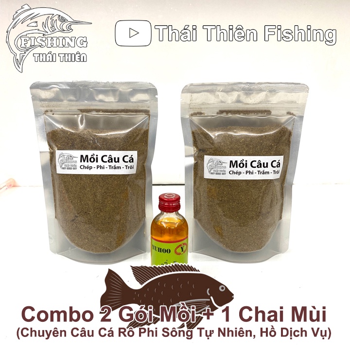 Combo 2 Gói Mồi Câu Cá Rô Phi, 1 Chai Tinh Mùi Thái Lan Dùng Câu Sông Tự Nhiên, Hồ Dịch Vụ