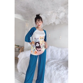 bộ lụa latin cổ tròn quần dài