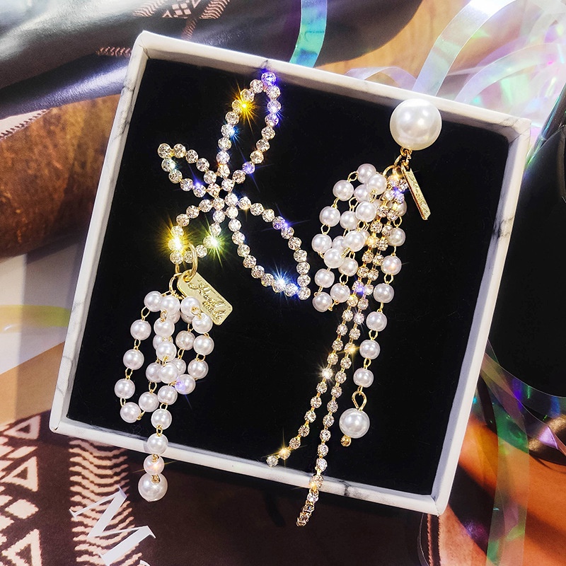 Bông Tai Dáng Dài Hình Trái Tim Đính Đá Phối Tua Rua Thời Trang Cao Cấp Cho Nữ