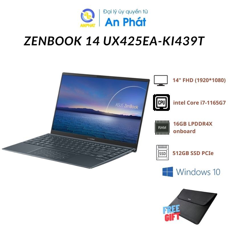 Laptop Asus ZenBook 14 UX425EA-KI439T |Core i7-1165G7 | 16GB | 512GB | Intel Iris Xe | 14" FHD | Win 10 | Xám)