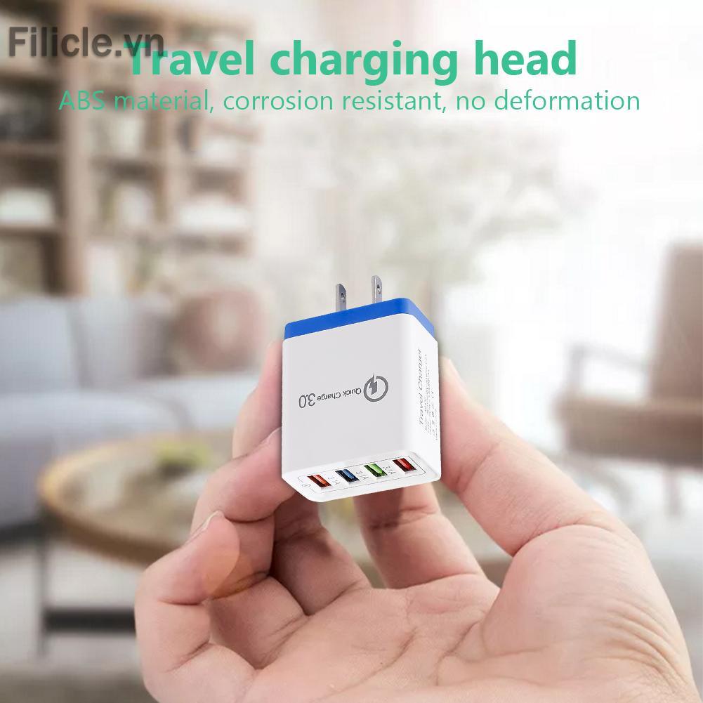 Củ sạc nhanh 4 cổng USB phích cắm US nhiều màu sắc tiện dụng