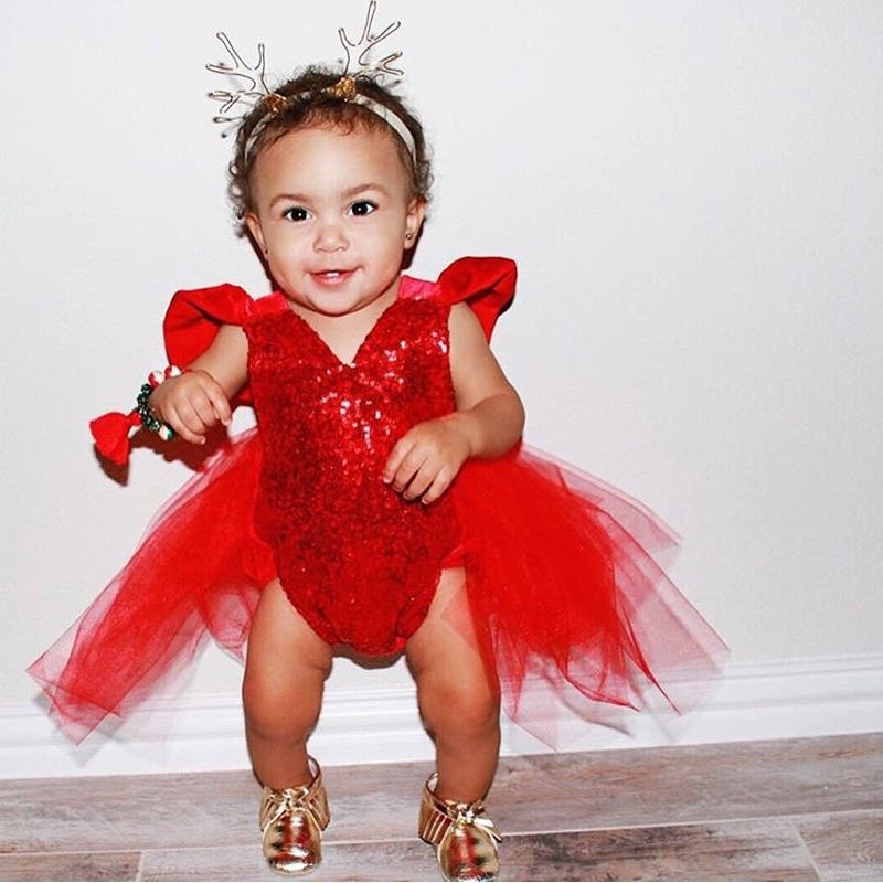 ღ♛ღXMAS Baby Girl Sequins Heart Tulle Romper Jumpsuit Outfits Sunsuit One-pieces
