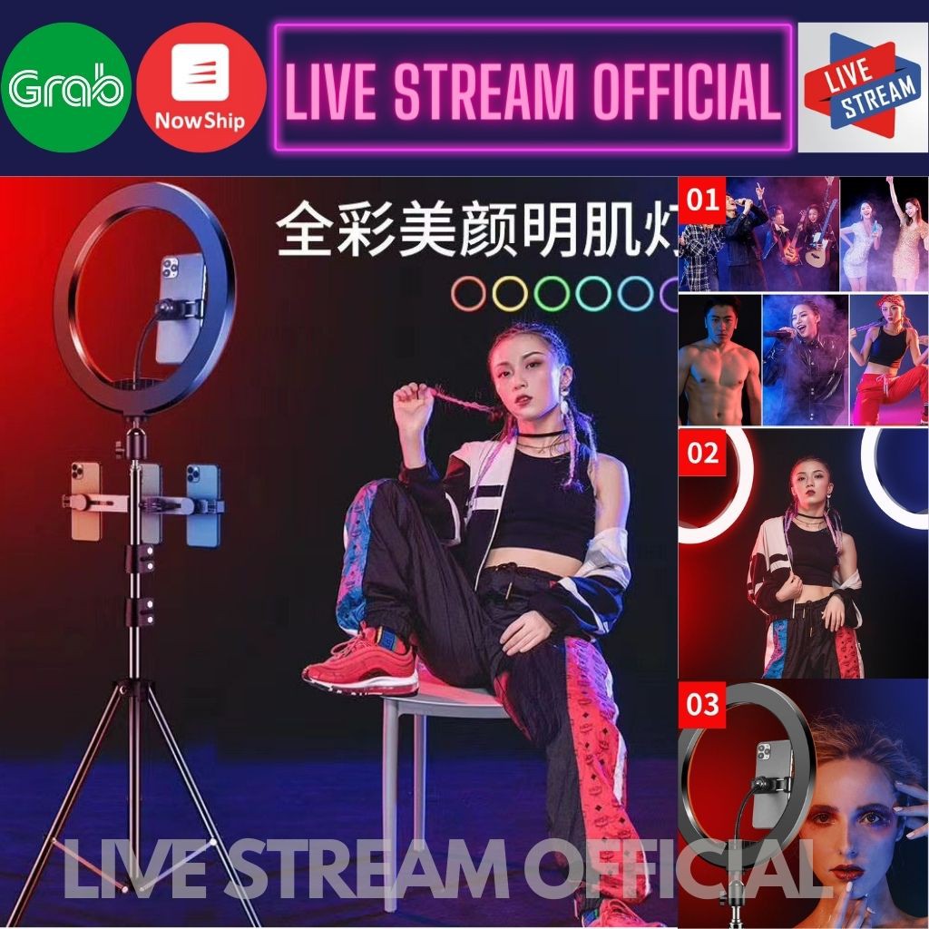 Đèn livestream 26cm 2 kẹp 3 màu rực rỡ hình ảnh sắc nét nổi bật góc bán hàng - Live Stream Official