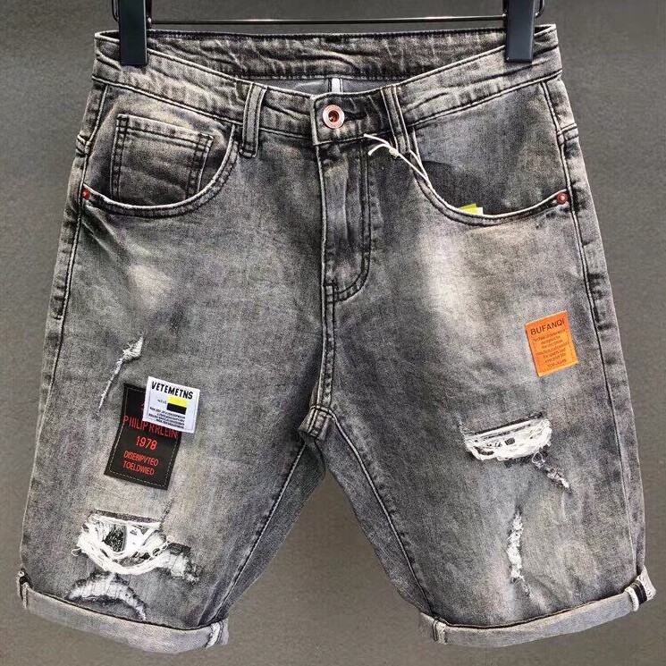 Quần short jean nam màu xám thêu logo chất bò - quần lửng bò nam co giãn thời trang cao cấp Pn_shop90 ms207 | BigBuy360 - bigbuy360.vn