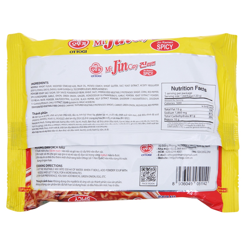 Mì Jin cay Hàn Quốc gói 120gr