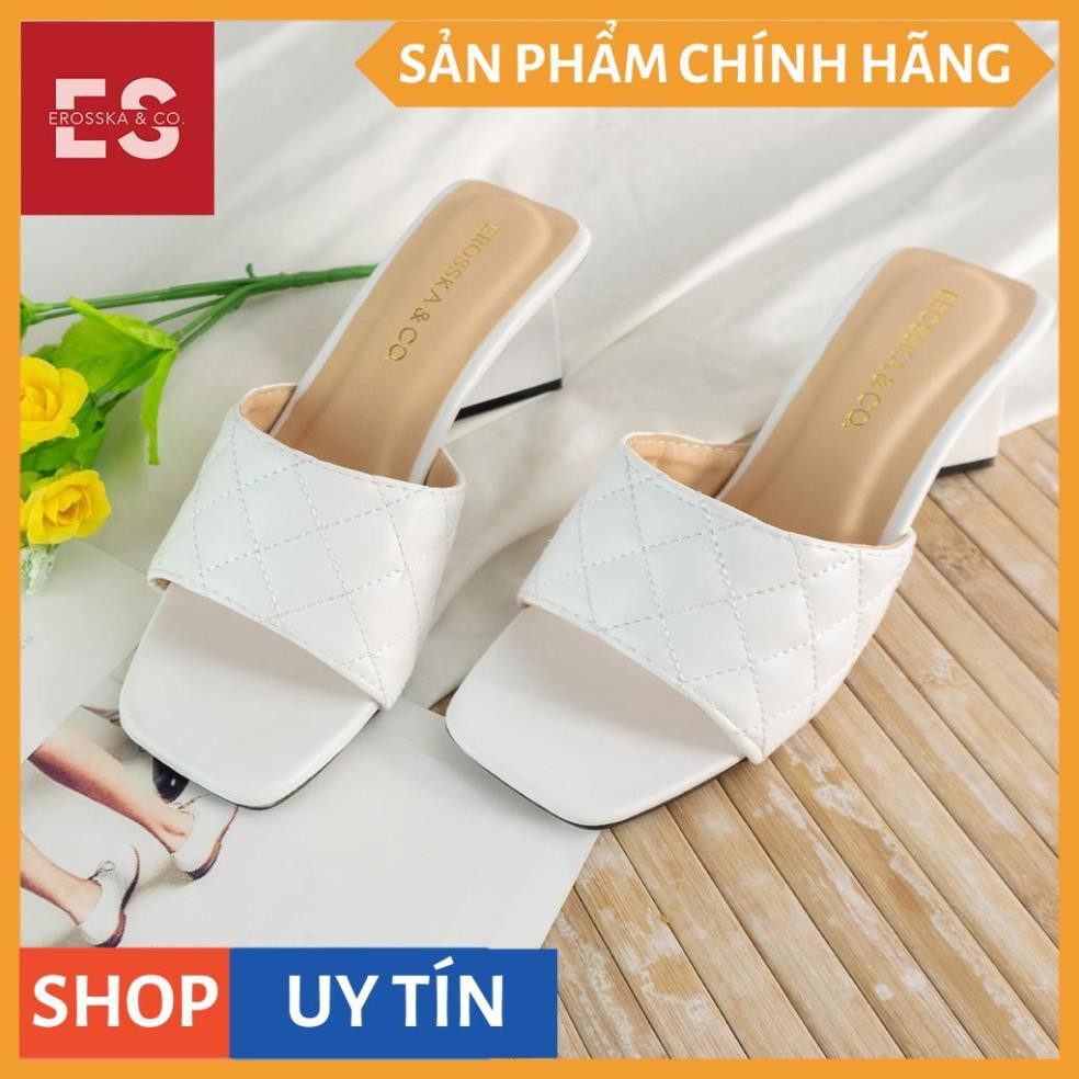 Dép cao gót Erosska thời trang mũi vuông quai ngang phối gót sơn gỗ kiểu dáng thanh lịch cao 5cm màu trắng _ EM045 | BigBuy360 - bigbuy360.vn