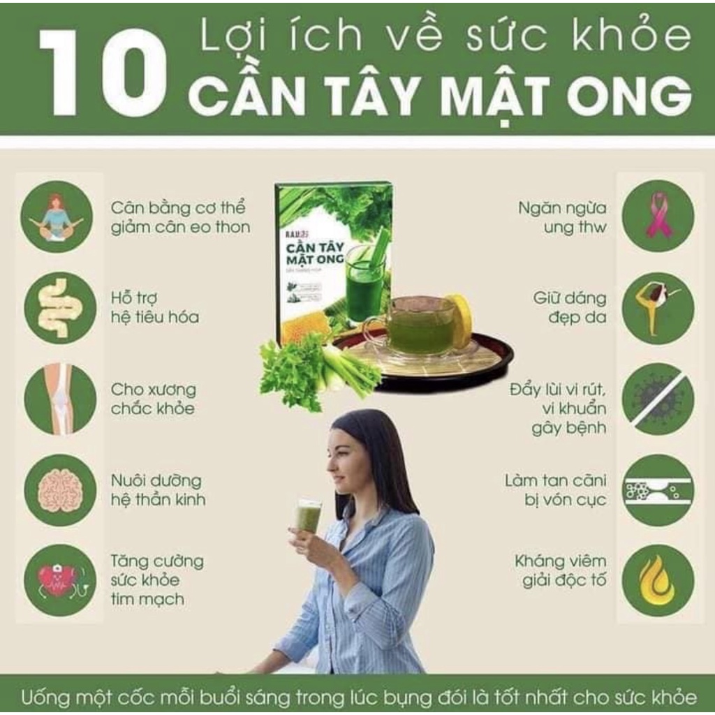 Bột Cần Tây Mật Ong hộp 15 gói hỗ trợ giảm cân, detox thải độc, thanh lọc cơ thể chính hãng