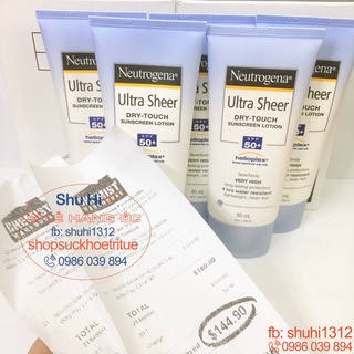(Đủ bill Chemist) Kem chống nắng Neutrogena Ultra Sheer Dry Touch Sunscreen Lotion SPF50 85ml - Úc đi air