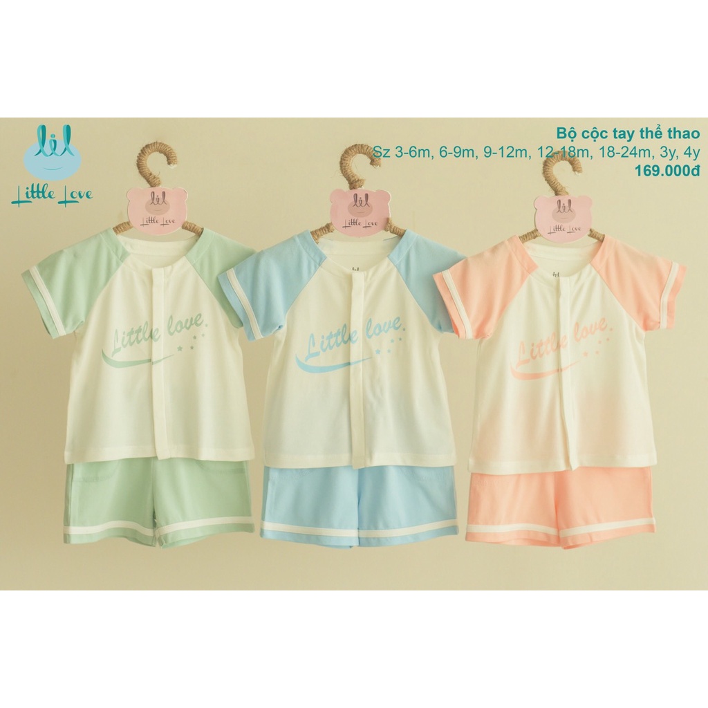 [CHÍNH HÃNG] Bộ cộc tay cotton cài giữa cổ bẻ thể thao trẻ em Little love