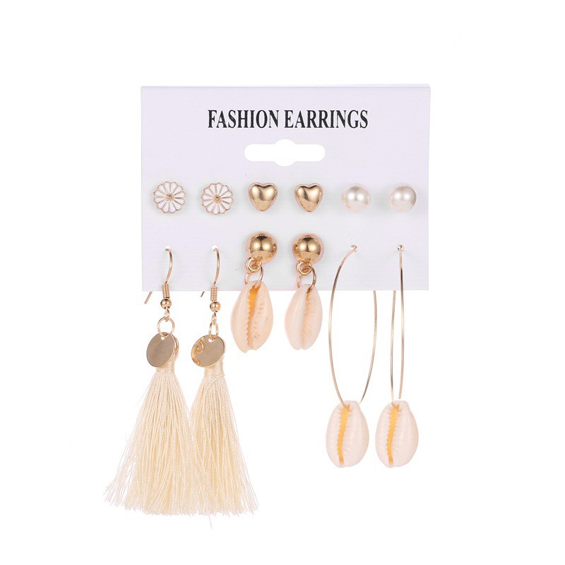Heart-shaped Pearl Earring Six-Piece Earrings