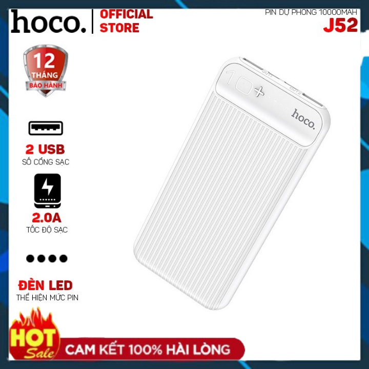 Sạc Dự Phòng J52 PIN DP (10000mAH)- Trắng Và Đen Bảo Hành 6 Tháng