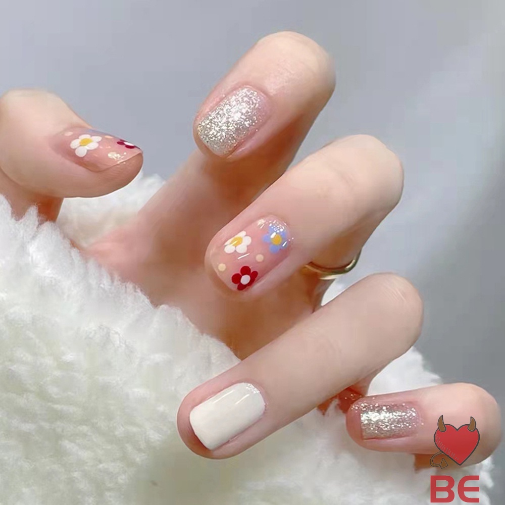 YADORNOS Set 24 móng tay giả YADORNOS dáng ngắn họa tiết hoa nhỏ nhiều màu thời trang cho nữ DIY